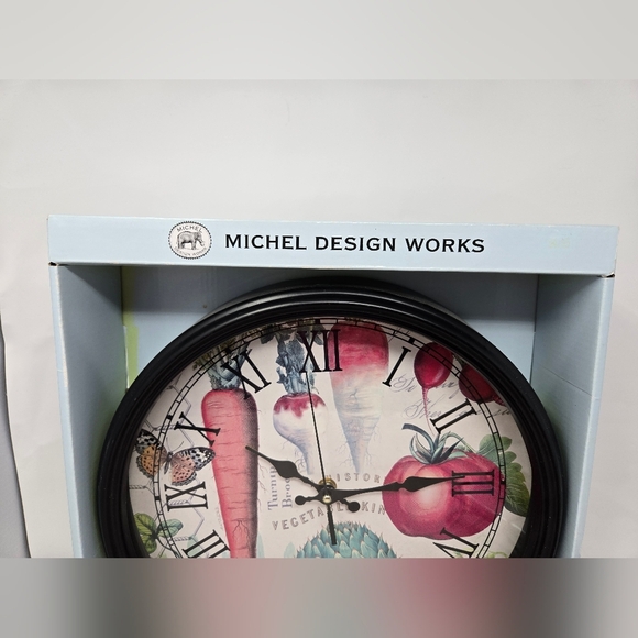 Michel Design Works Vegetable Kingdom Kitchen Wall Clock Metal & Glass Framed - Picture 2 of 9